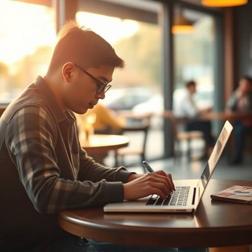 Un scénariste travaillant sur un ordinateur portable dans un café.